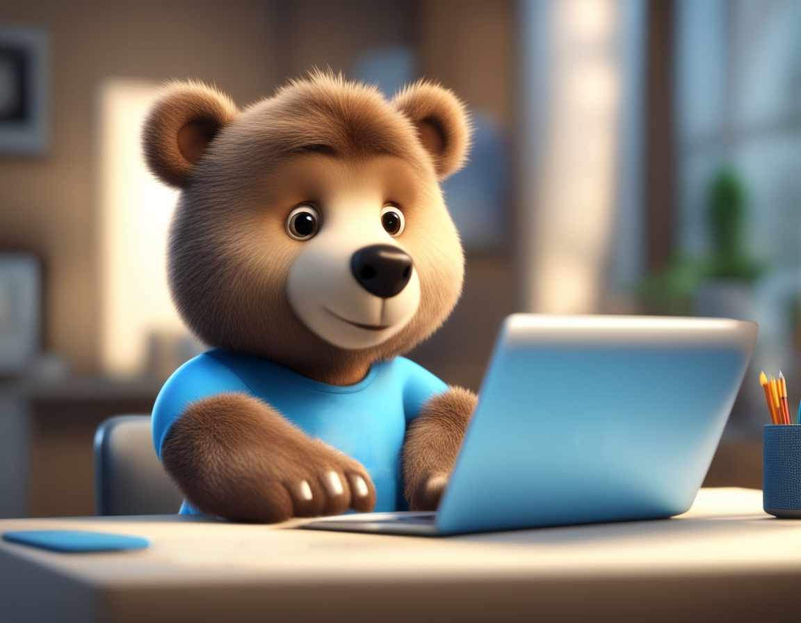 Bear sitting at a computer