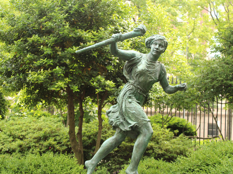 A statue of a runner on Barnard's campus