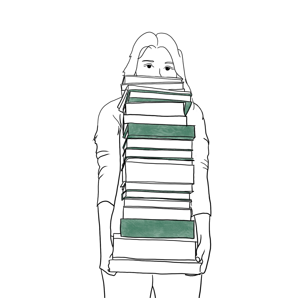 An illustrative sketch of a woman holding books