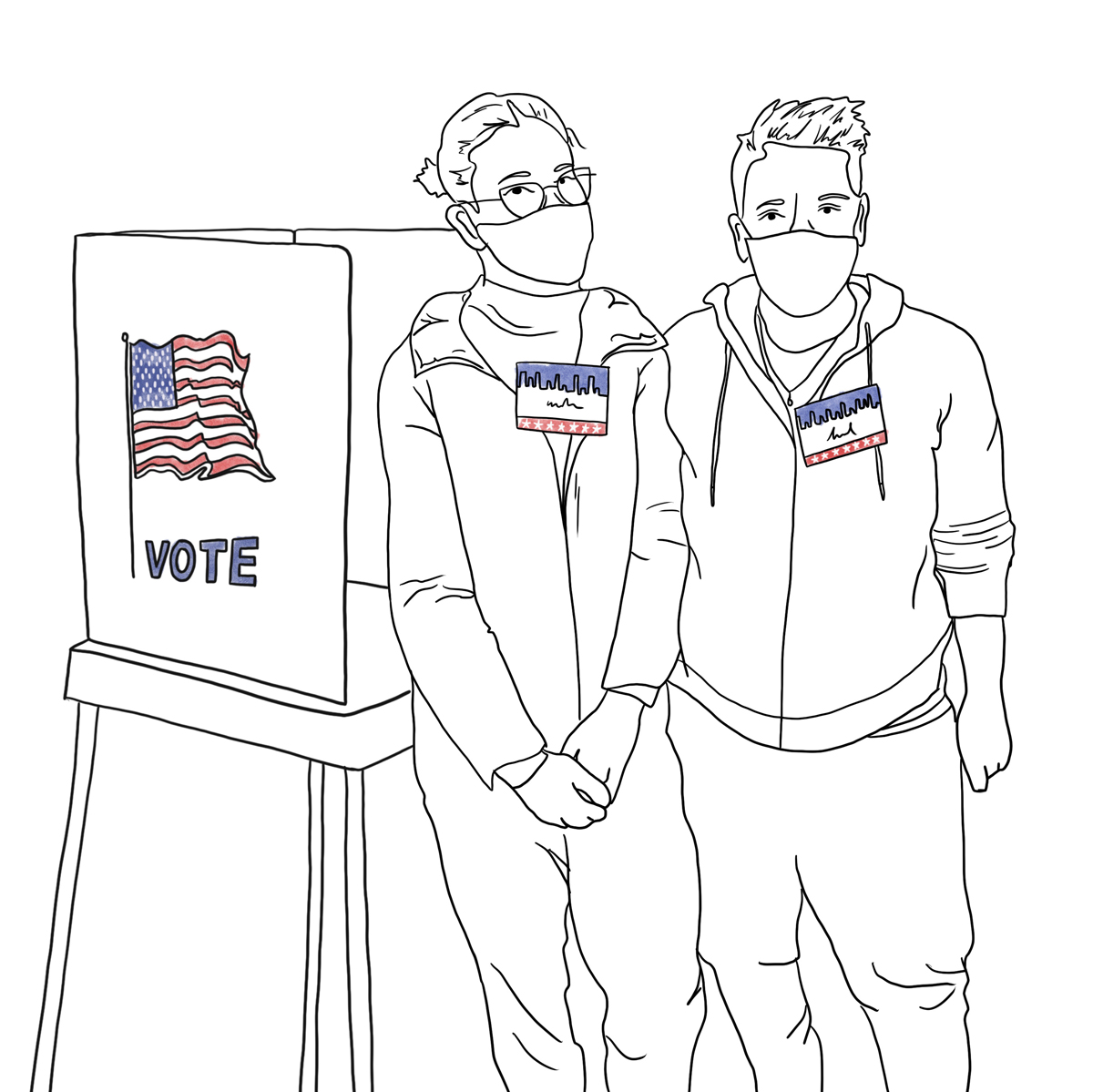 An illustrative sketch of two voting poll workers