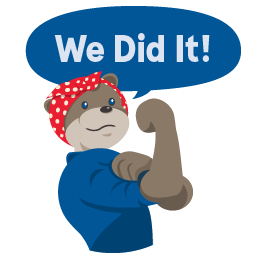 Millie Bear with text that reads "We Did It!"