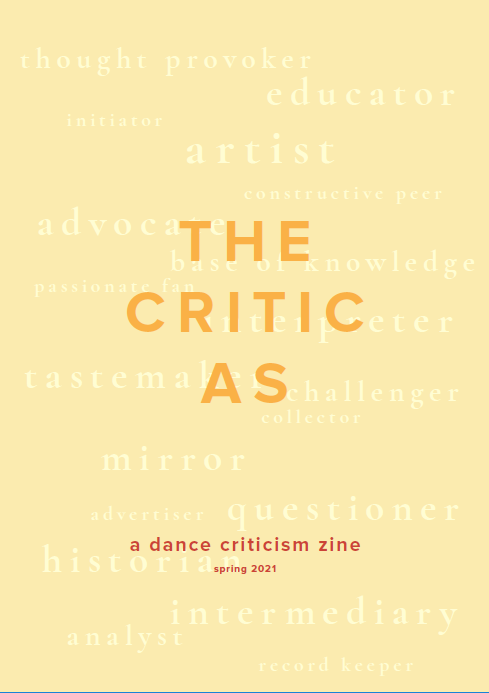 zine cover: orange title and read subtitle on yellow background with white, illegible words embedded in the background