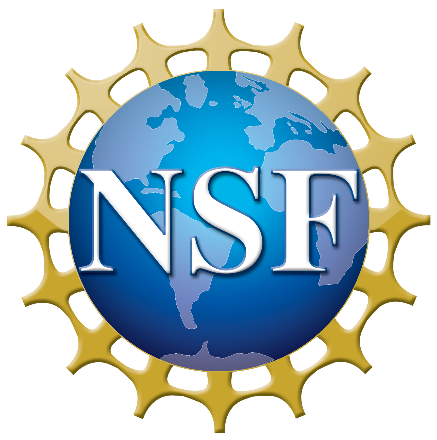 The National Science Foundation Logo - a blue globe outlined with a gold crown-looking pattern and the letters NSF in the center