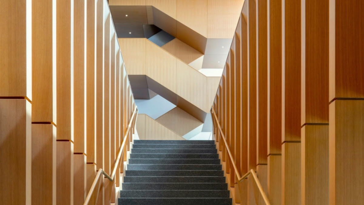 Stairs leading to the second floor of Milstein