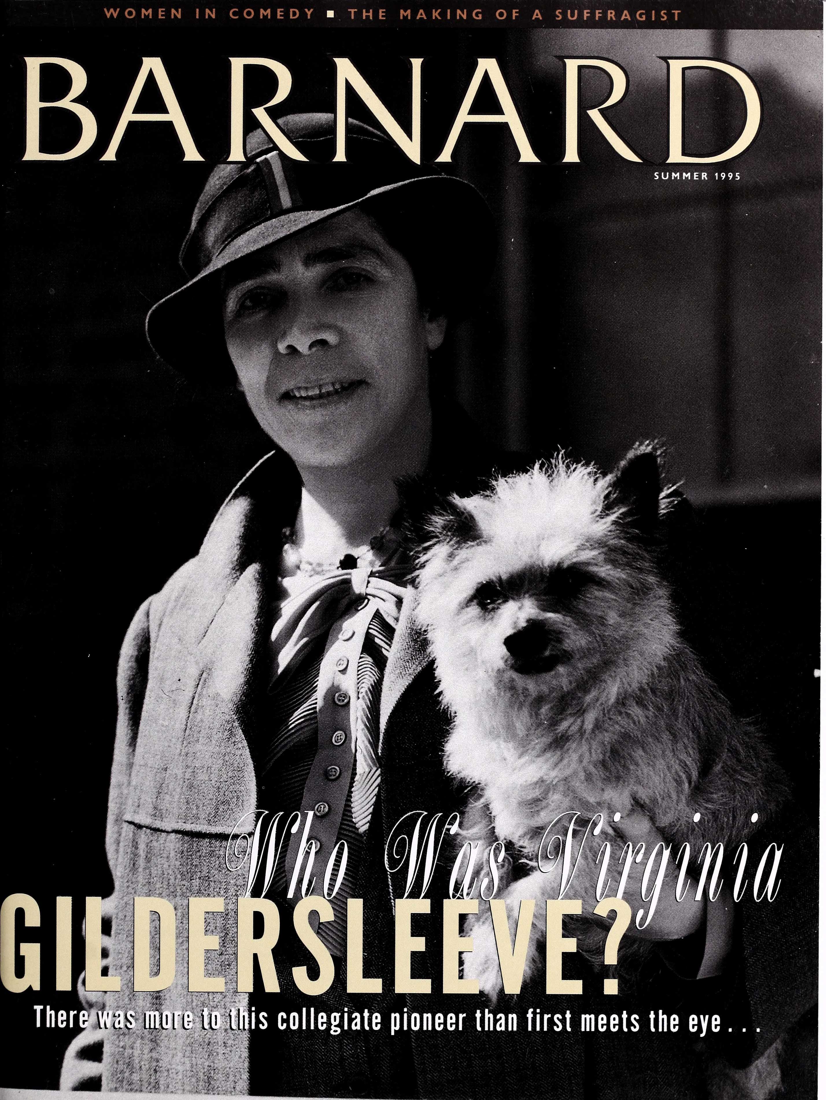 Photograph of Dean Virginia Gildersleeve holding her dog