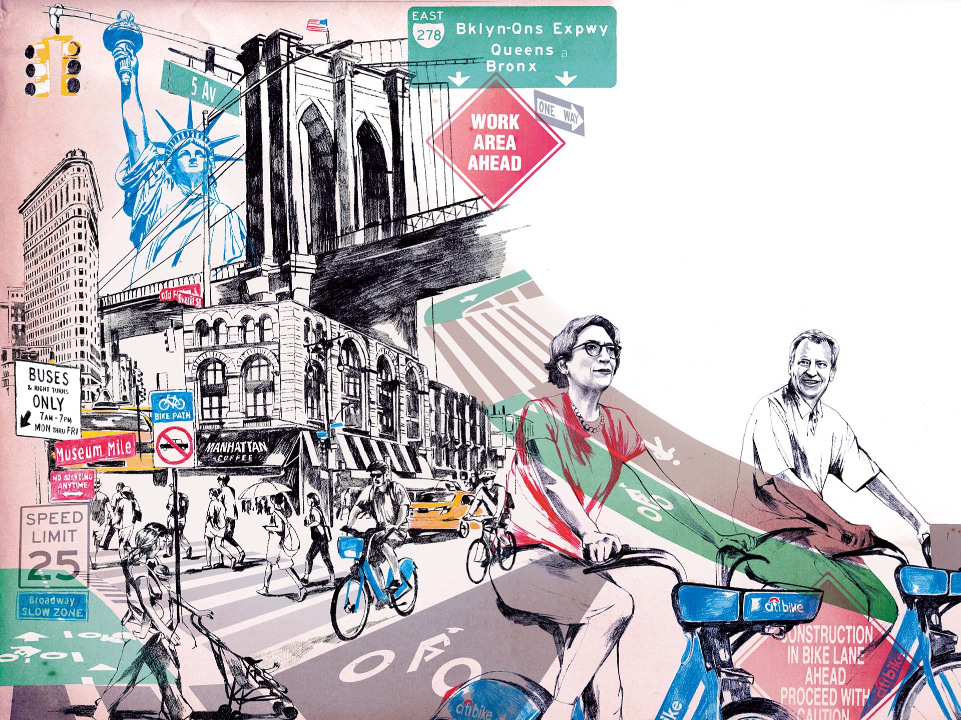 illustration transportation montage, trottenberg on a bicycle