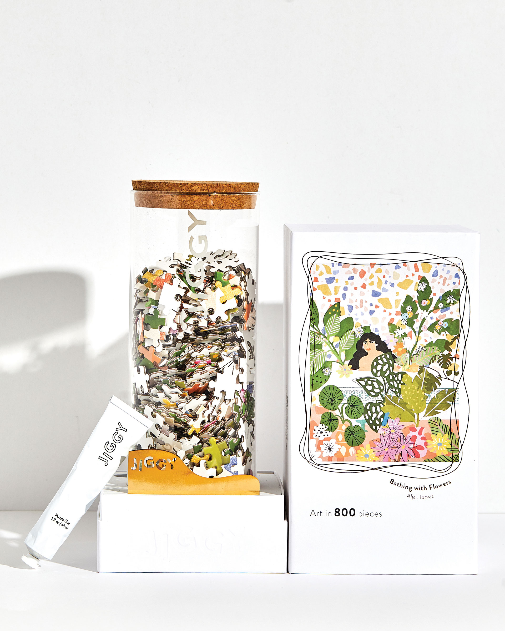 Photograph of puzzle pieces in a clear jar
