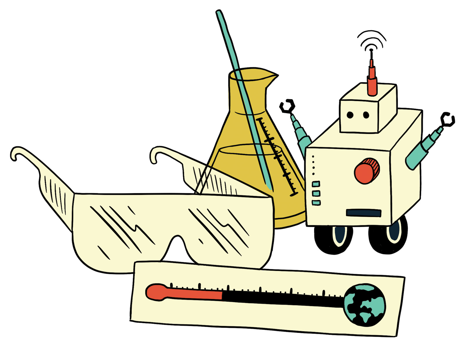 drawing of safety googles beaker robot