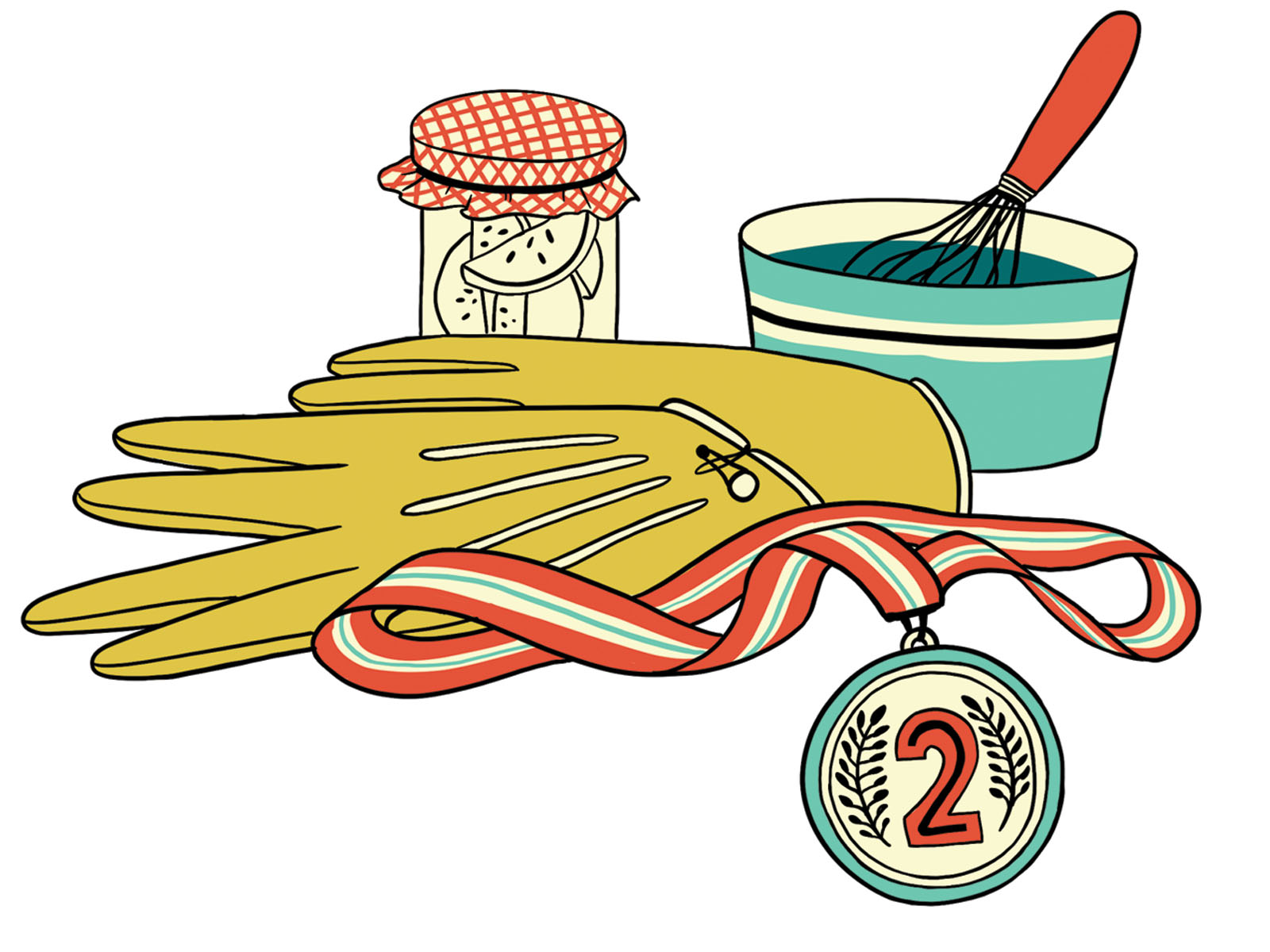 drawing of gloves medal cooking items