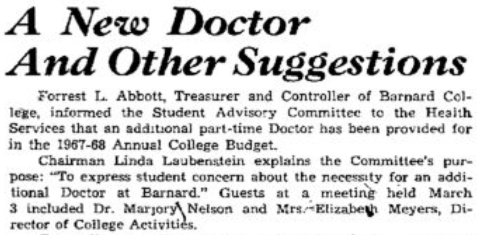 Article from the Barnard Archives on Laubenstein's involvement with a student committee