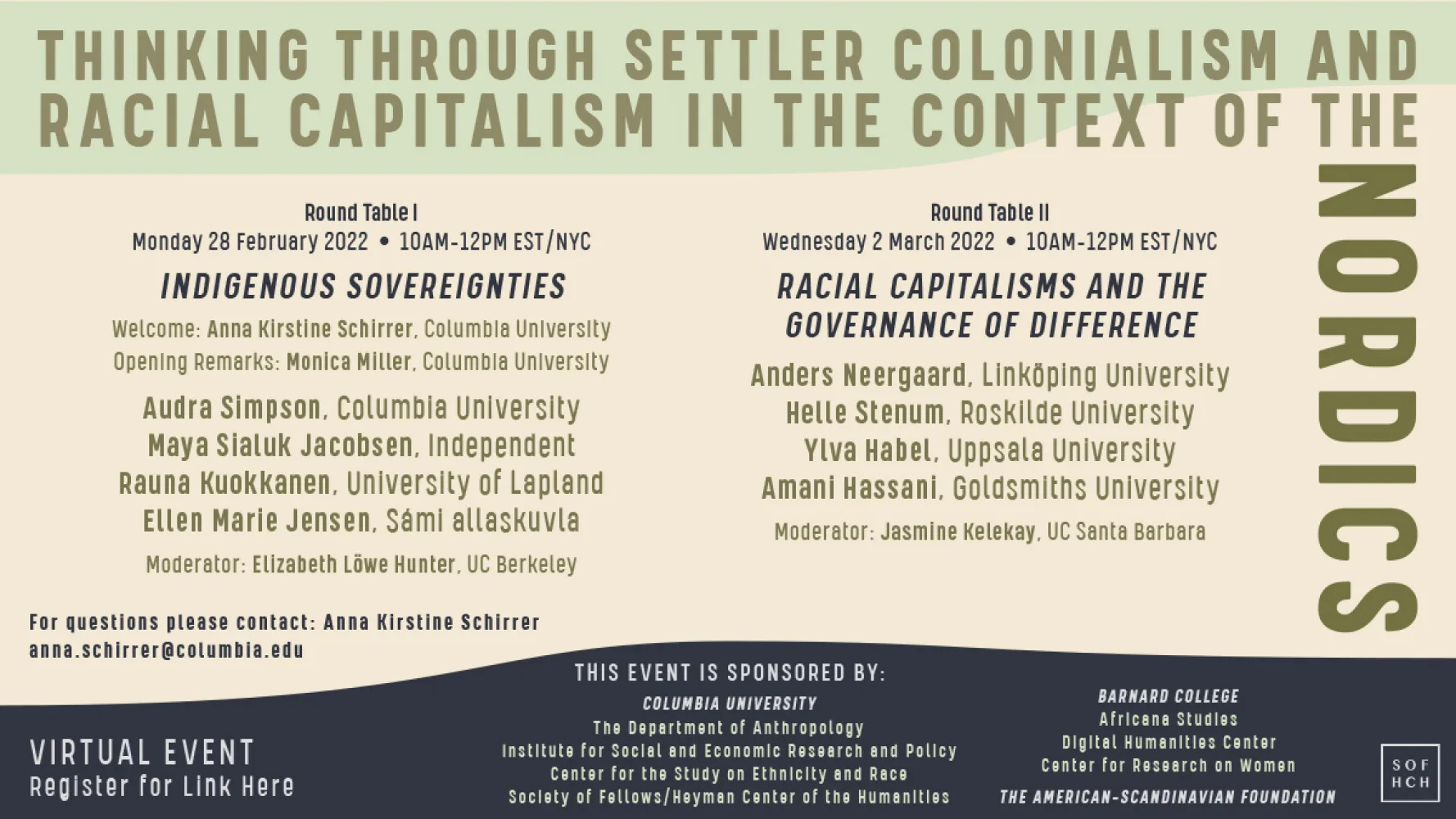 Flyer for  Thinking Through Settler Colonialism and Racial Capitalism in the Context of the Nordics