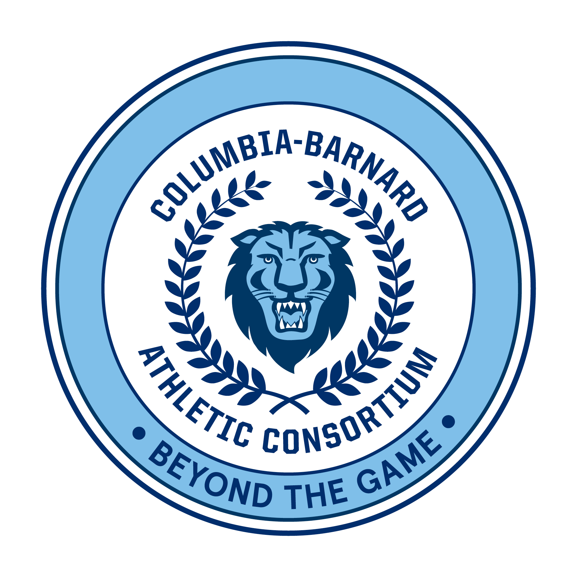 The Columbia-Barnard Athletic Consortium logo featuring the Columbia lion inside the Barnard laurels with the "Beyond the Game" event name featured in the circle