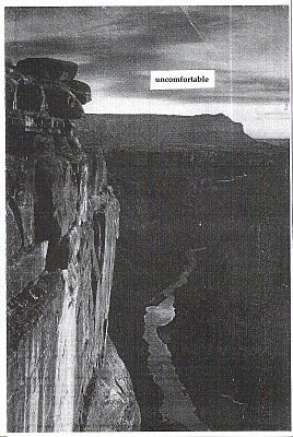 zine cover: photo of a canyon, lowercase title in a small, cut and paste box