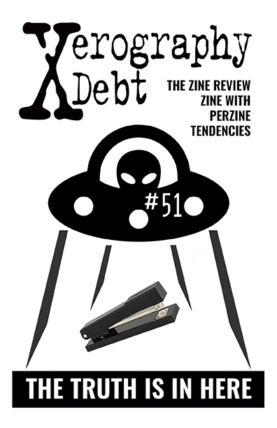 zine cover: spaceship and long-arm stapler illustration