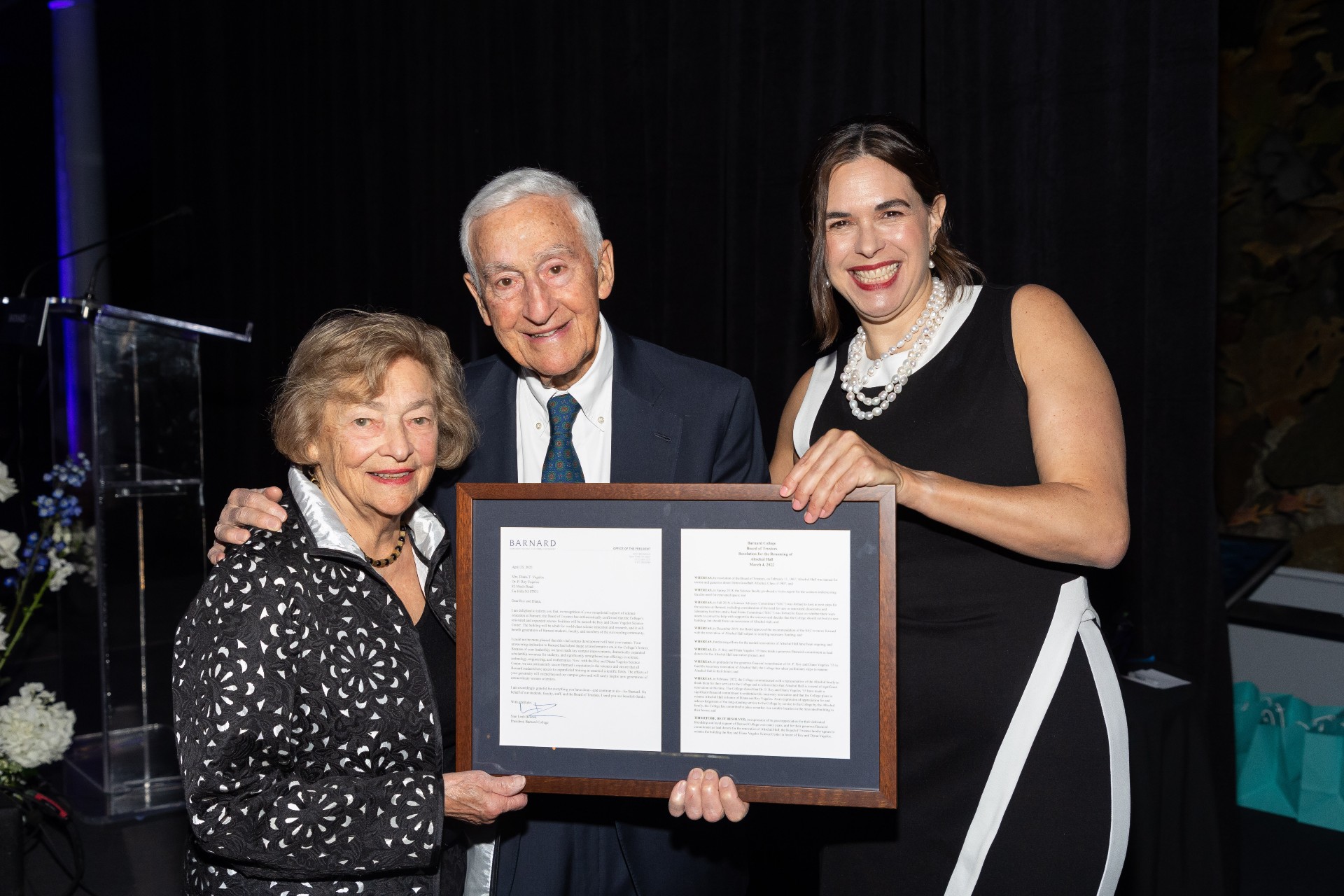 Diana and P. Roy Vagelos with President Beilock