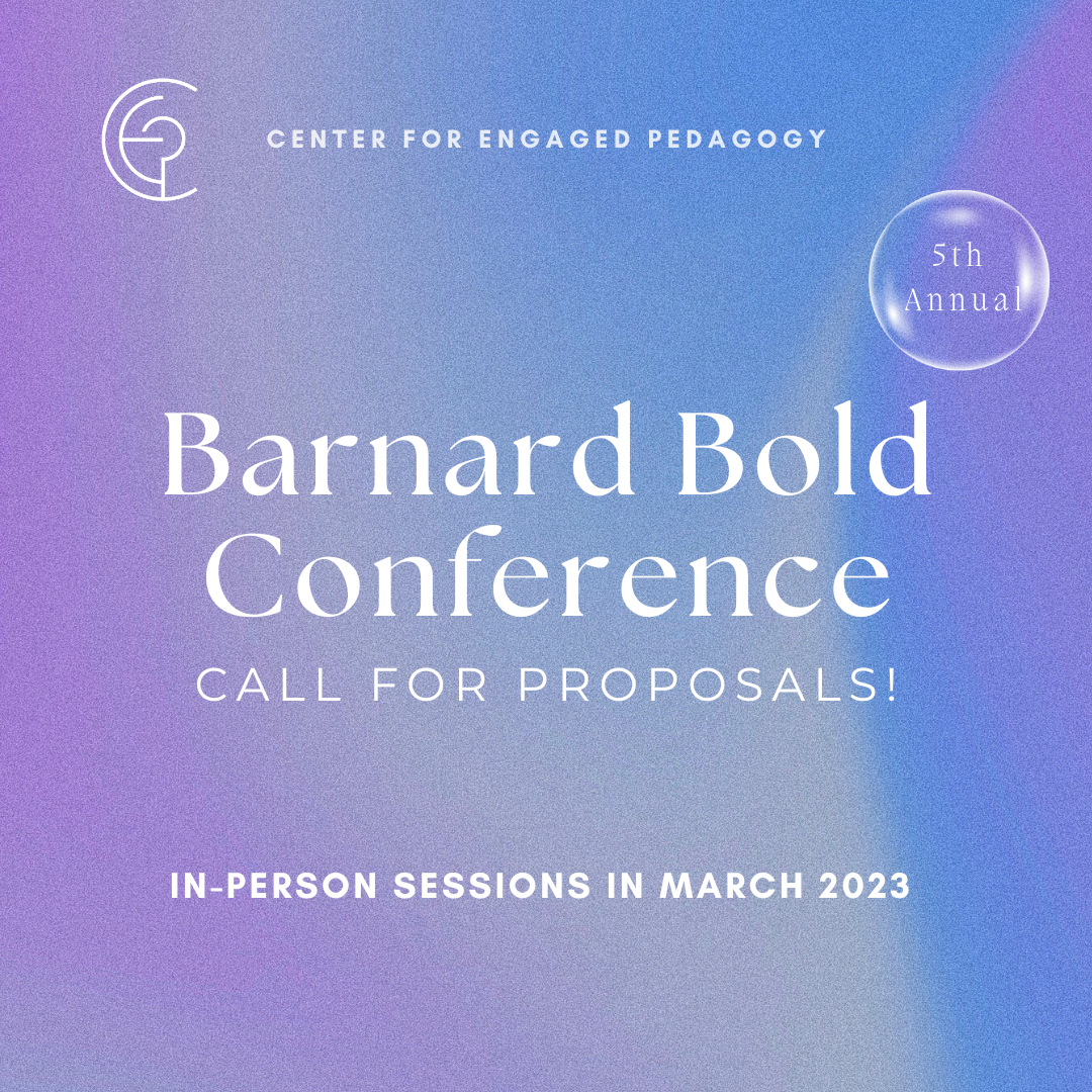 Barnard Bold Conference on a purple and blue background