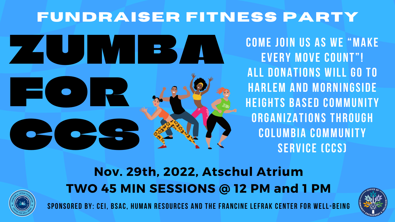 Banner with details of zumba event for ccs