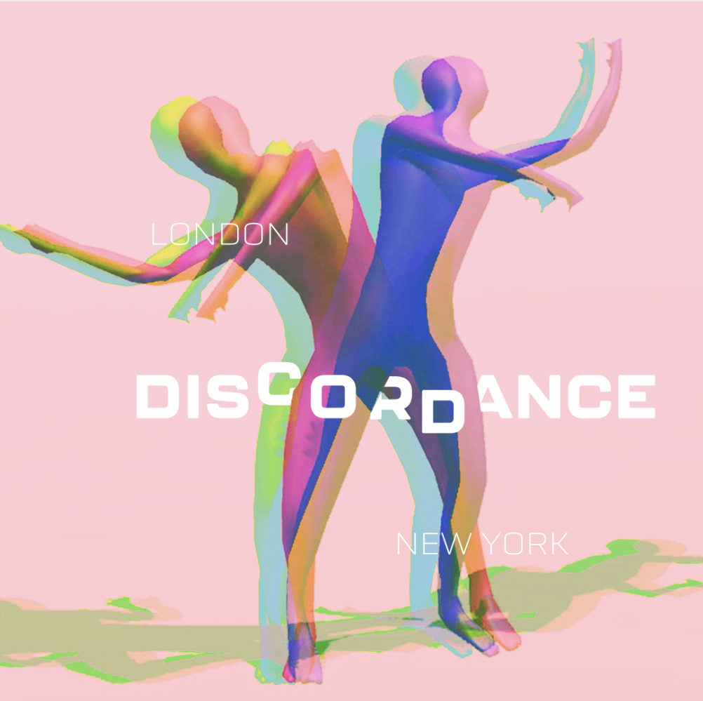 two avatar silhouettes standing in the same position but reaching in opposite directions with the word "DISCORDANCE" across the center 