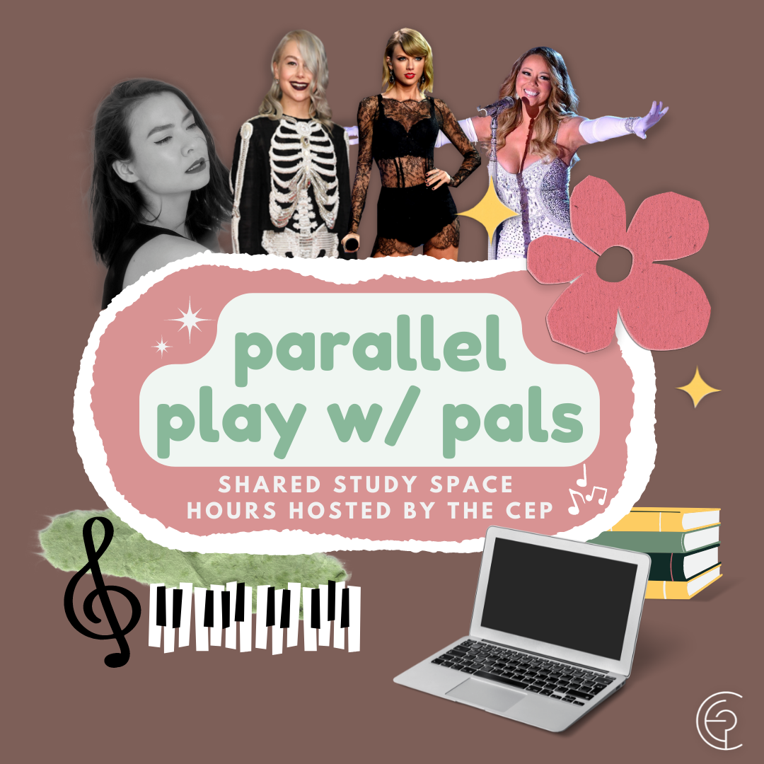 Mitski, Phoebe Bridgers, Mariah Carey, and Taylor Swift on a brown background