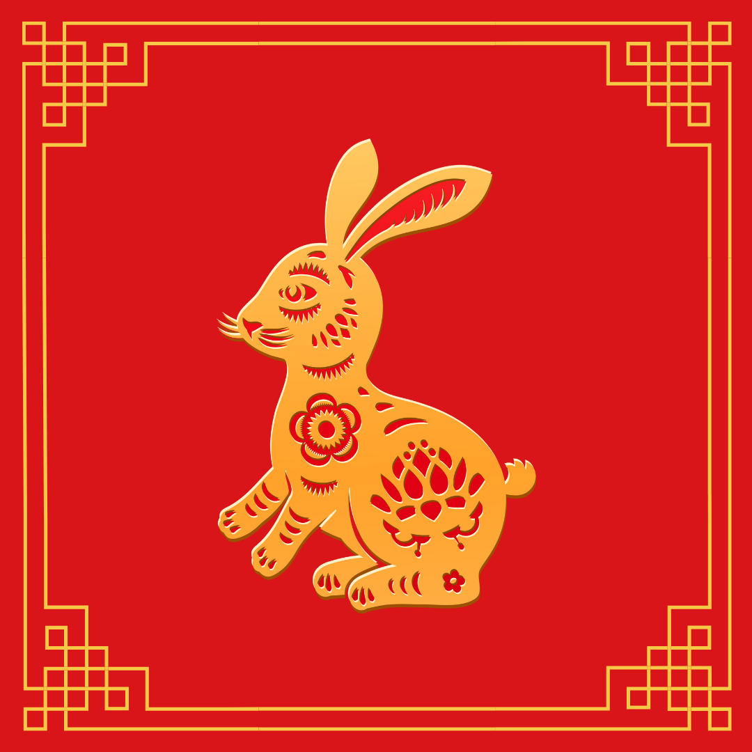 gold rabbit on a red background