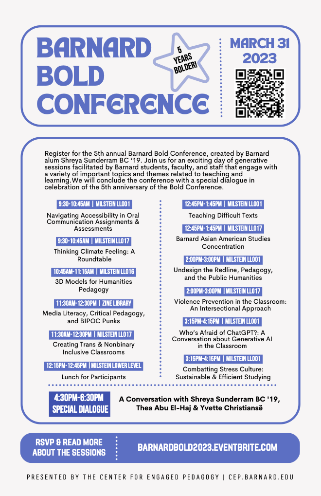poster for 2023 BOLD conference with list of programming.