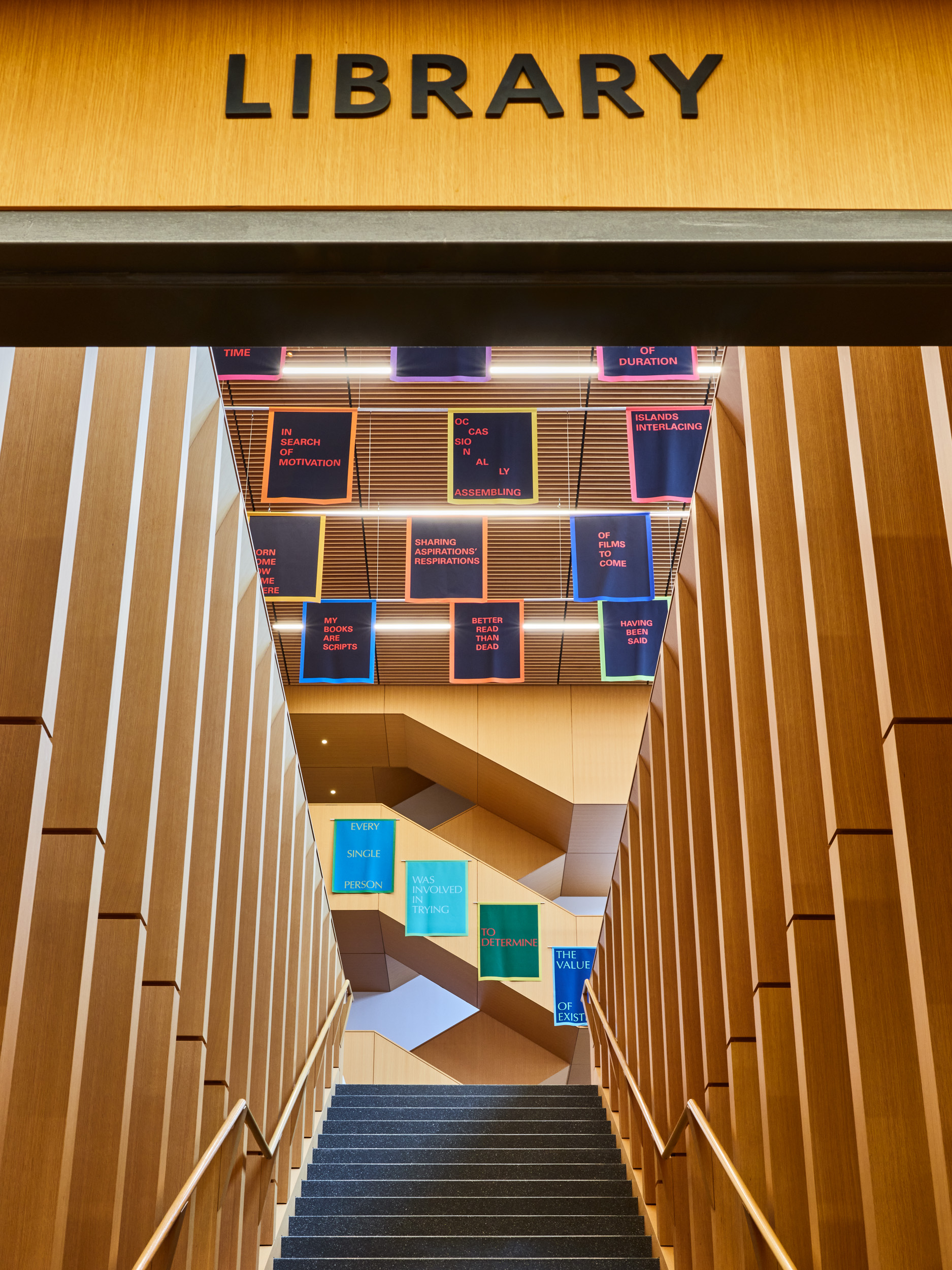 Photo of Hanging Banners In Milstein Library Created by Renee Green 
