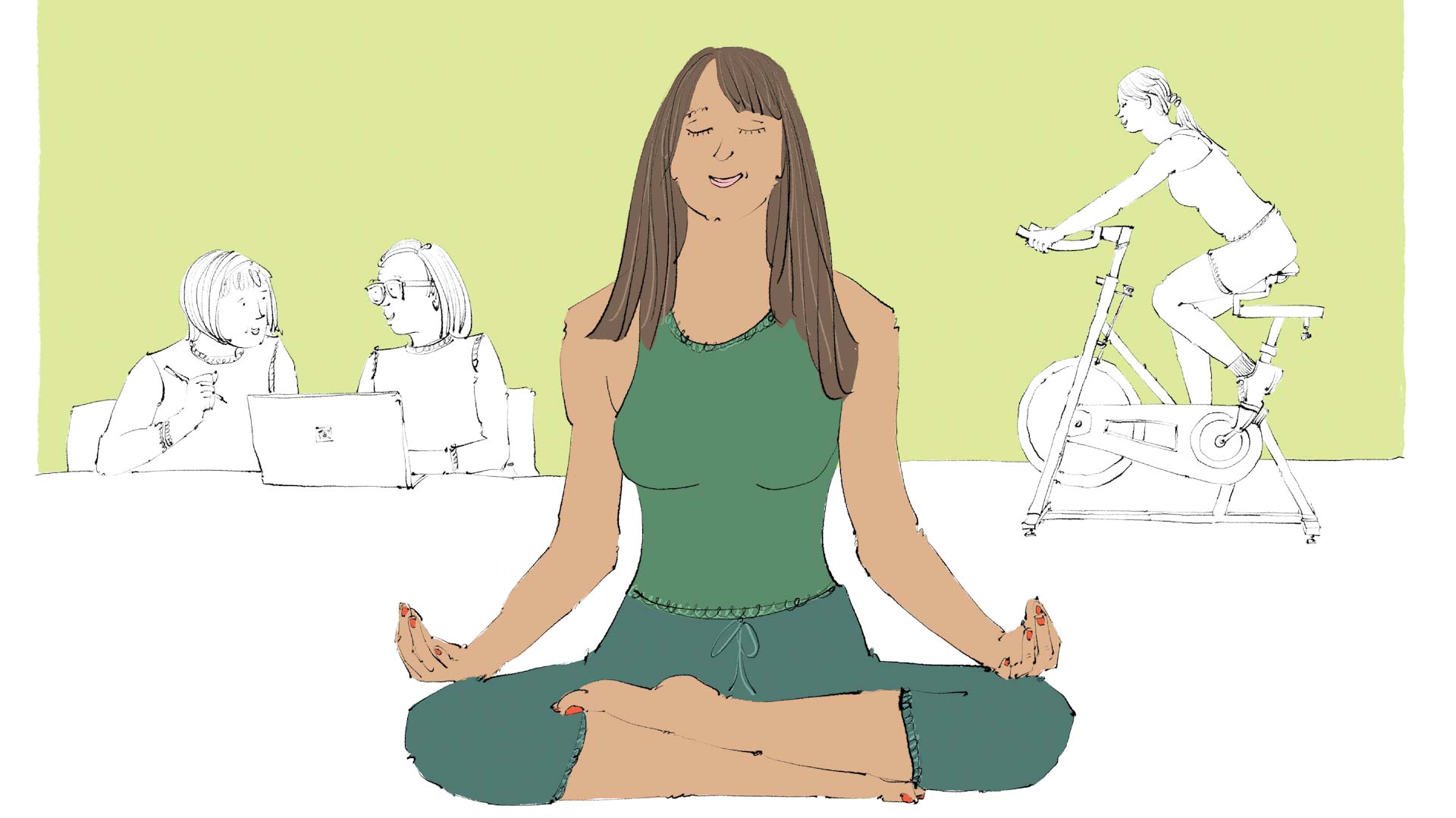 Woman seated in a tranquil yoga pose, illustration