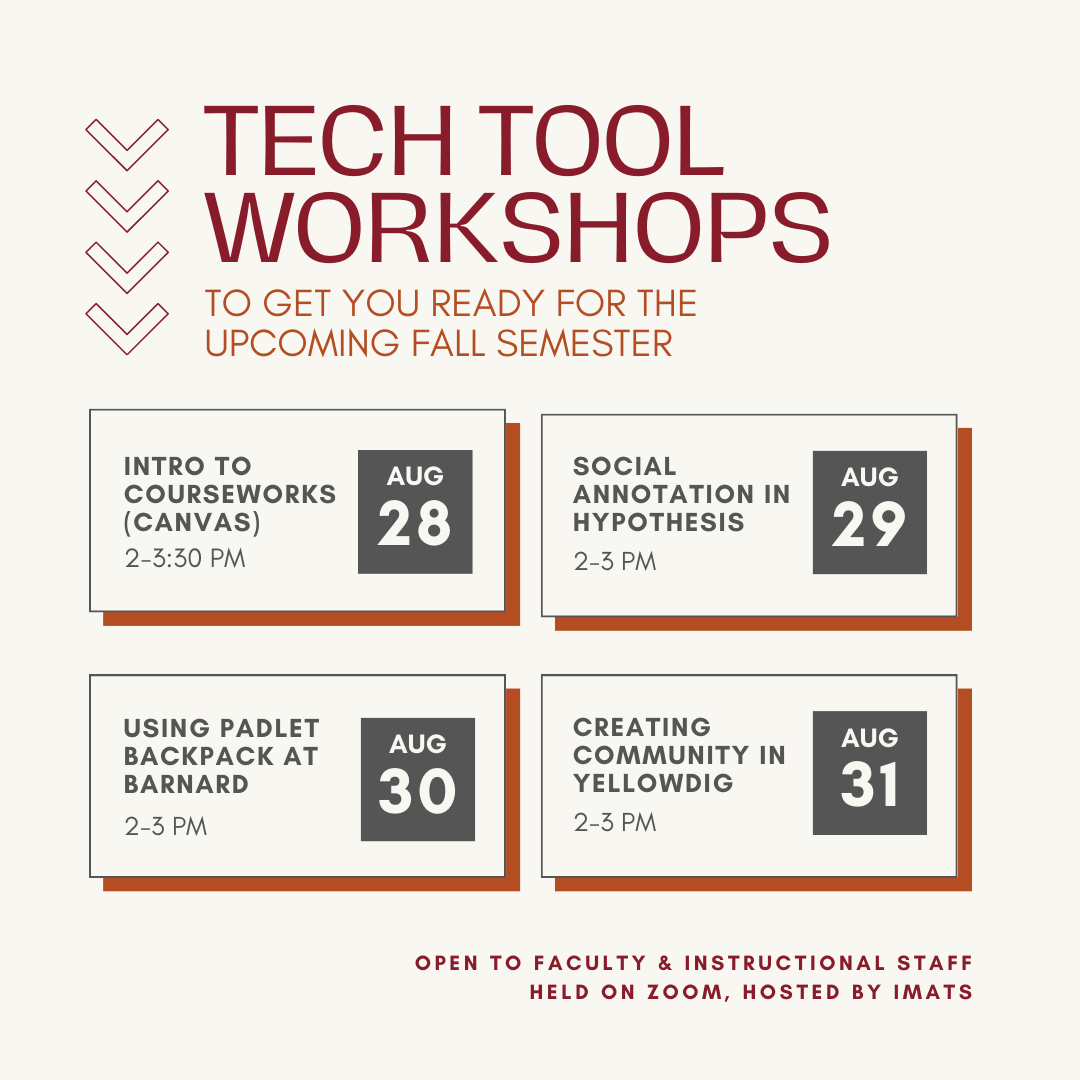 Flyer for tech tool workshops, containing same details as listed on this page.