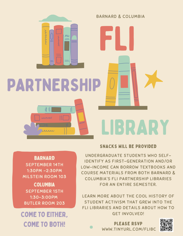 Flyer for event with colorful books.