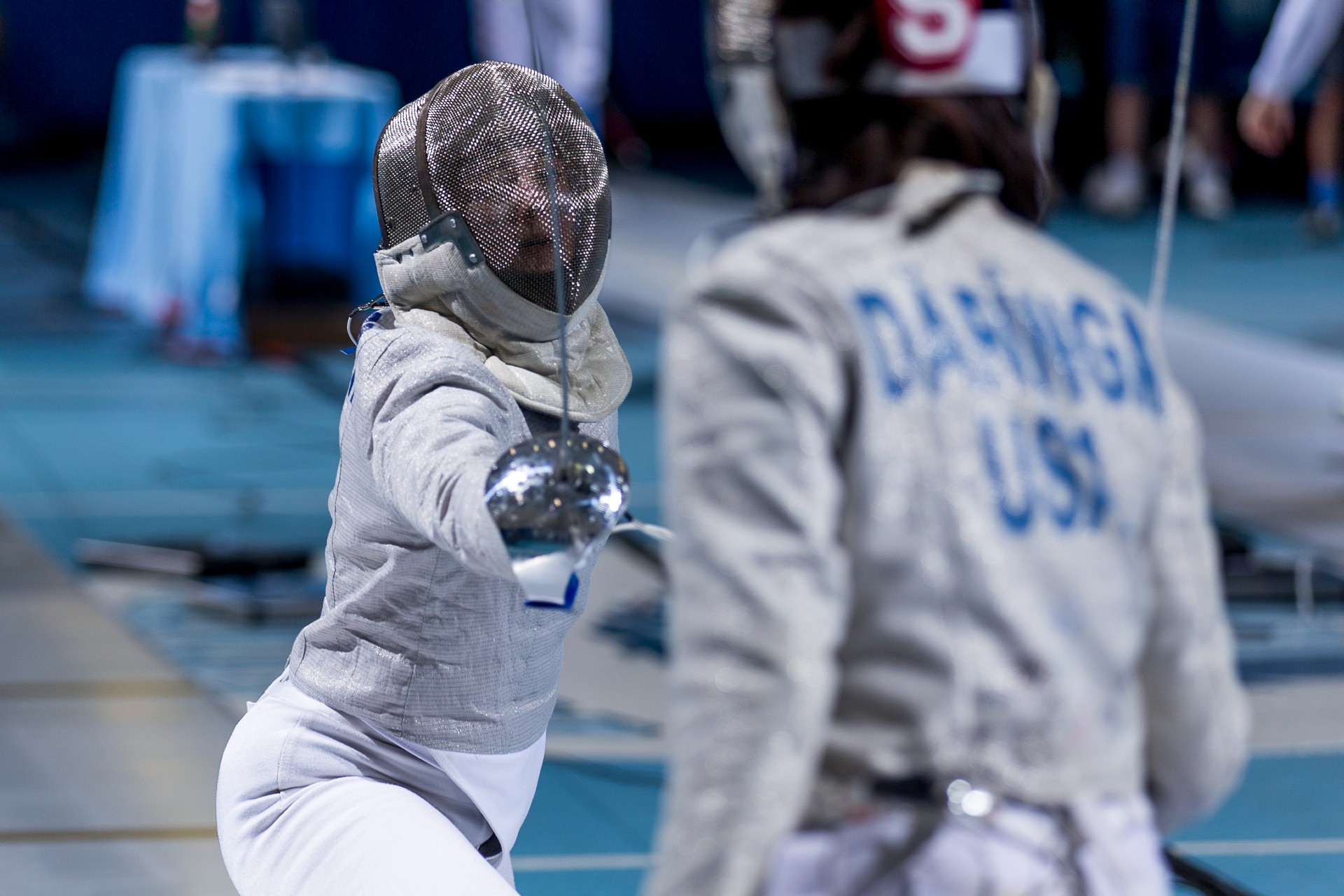 Weber in a fencing duel at Columbia’s Blue Gym in the Dodge Fitness Center, November 2022