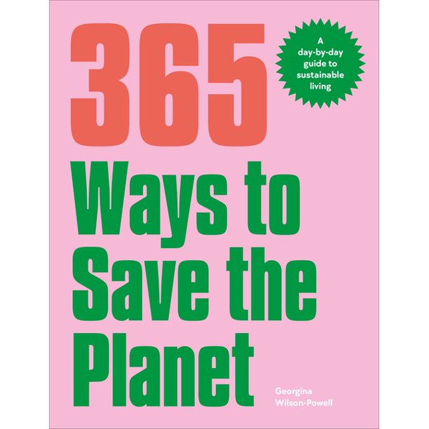 365 ways to save the planet book cover, the cover is pink with red and green writing