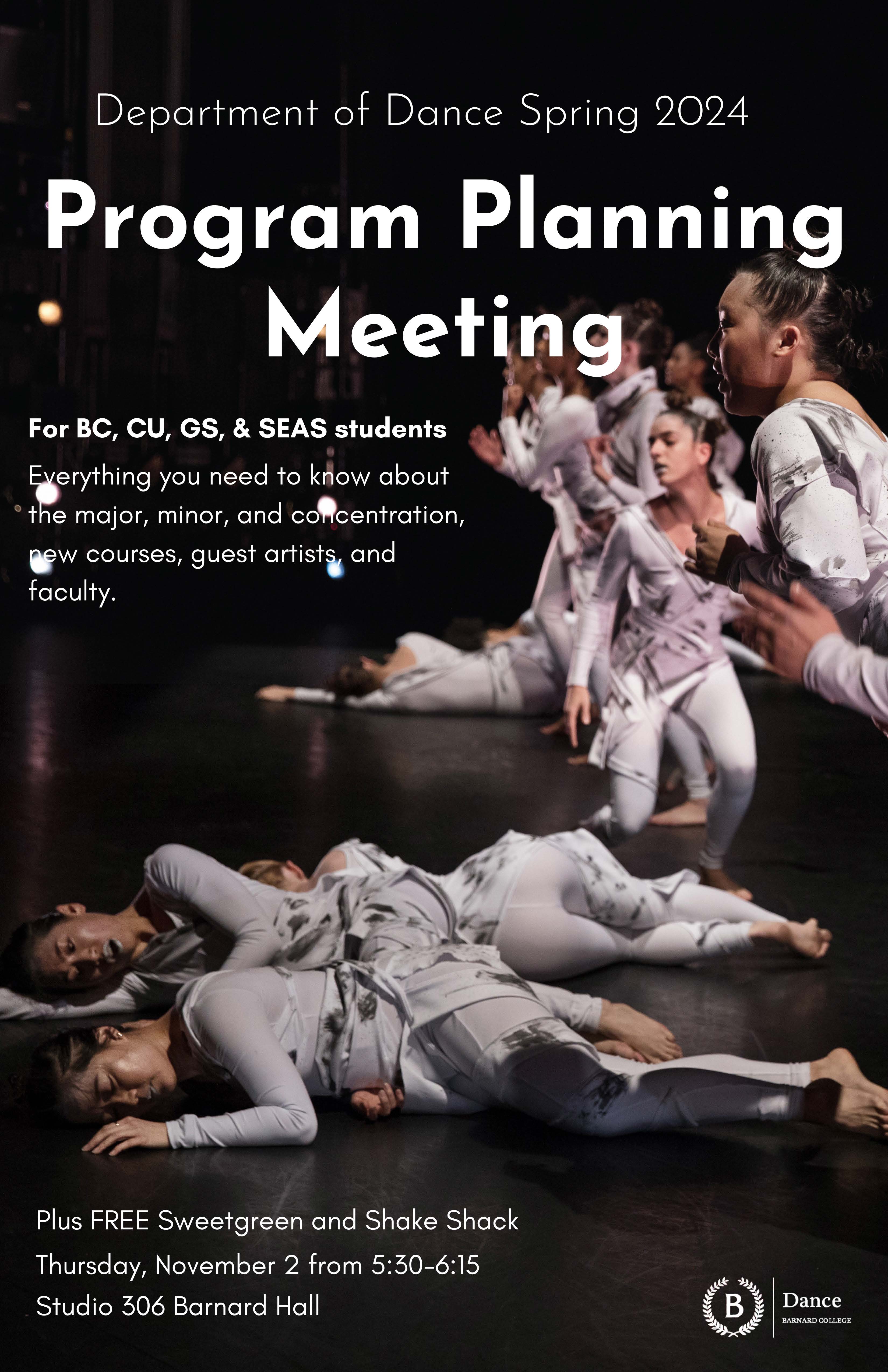 Poster reading: "Department of Dance Spring 2024 Program Planning Meeting"