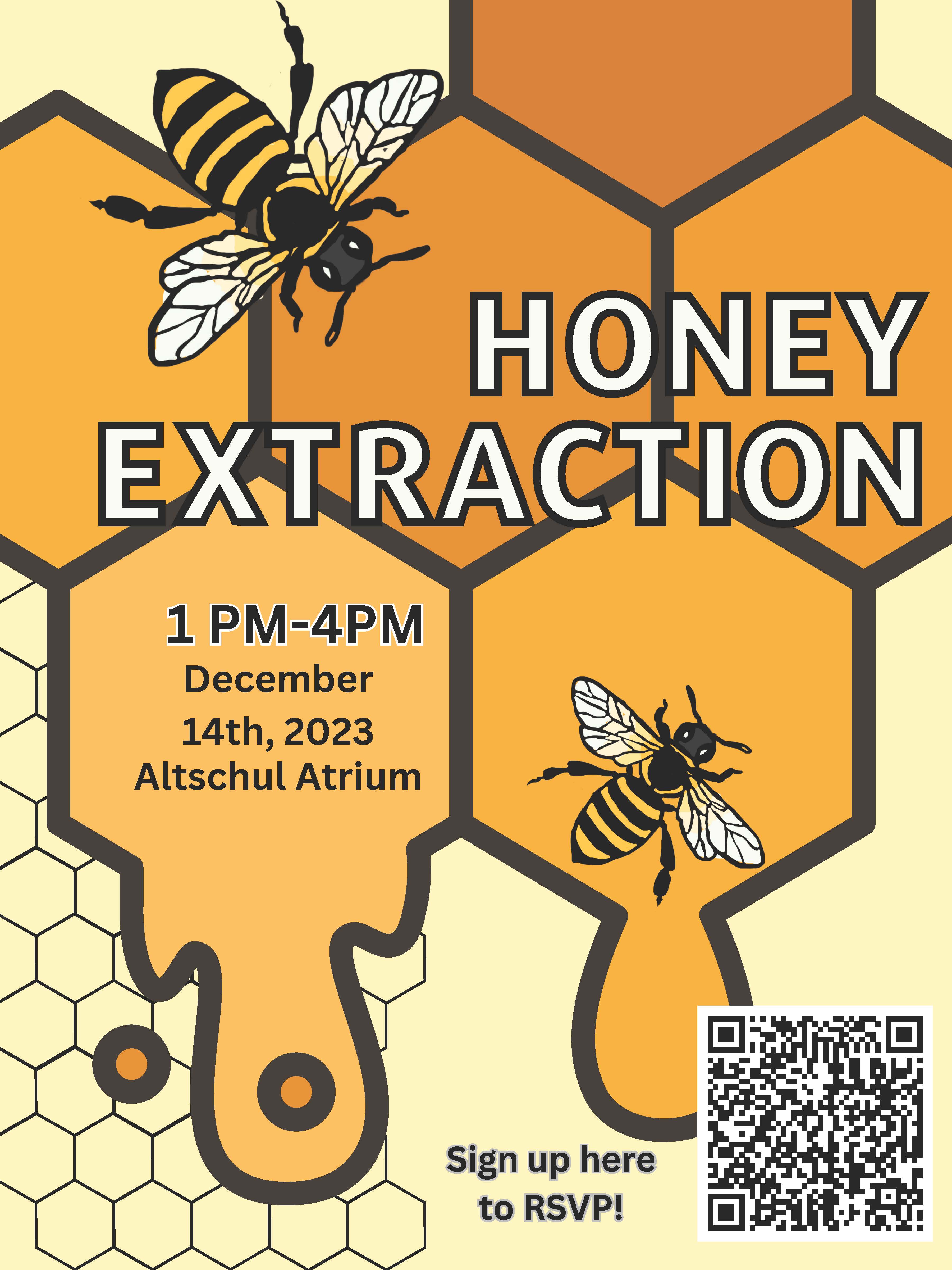 Honey Extraction with the Snow Lab, December 14th from 1 to 4pm in the Altschul Atrium. Please RSVP at https://forms.gle/yjcop4BdCzX7rV1q7