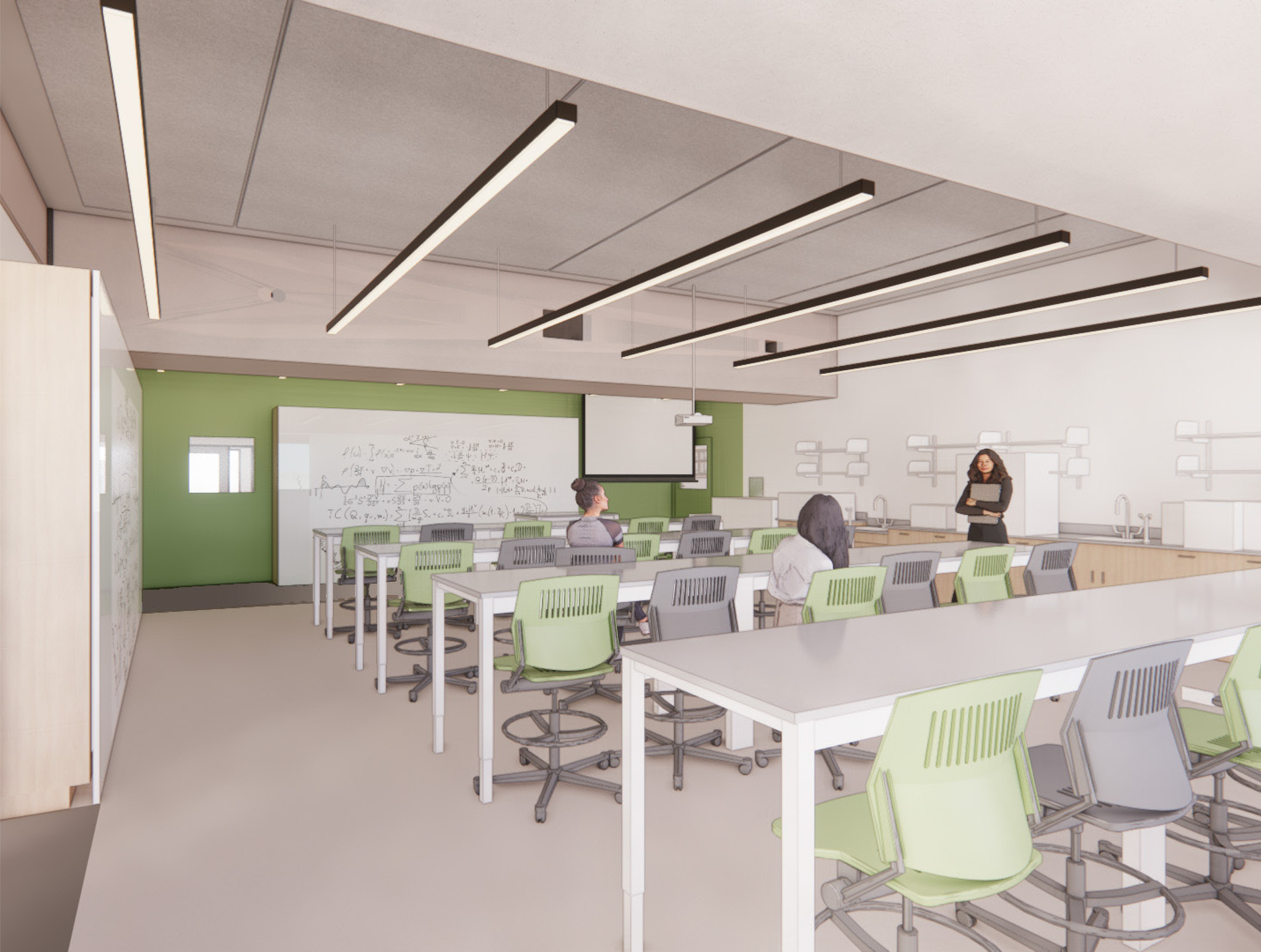 Rendering of an environmental science classroom inside the R&D Science Center
