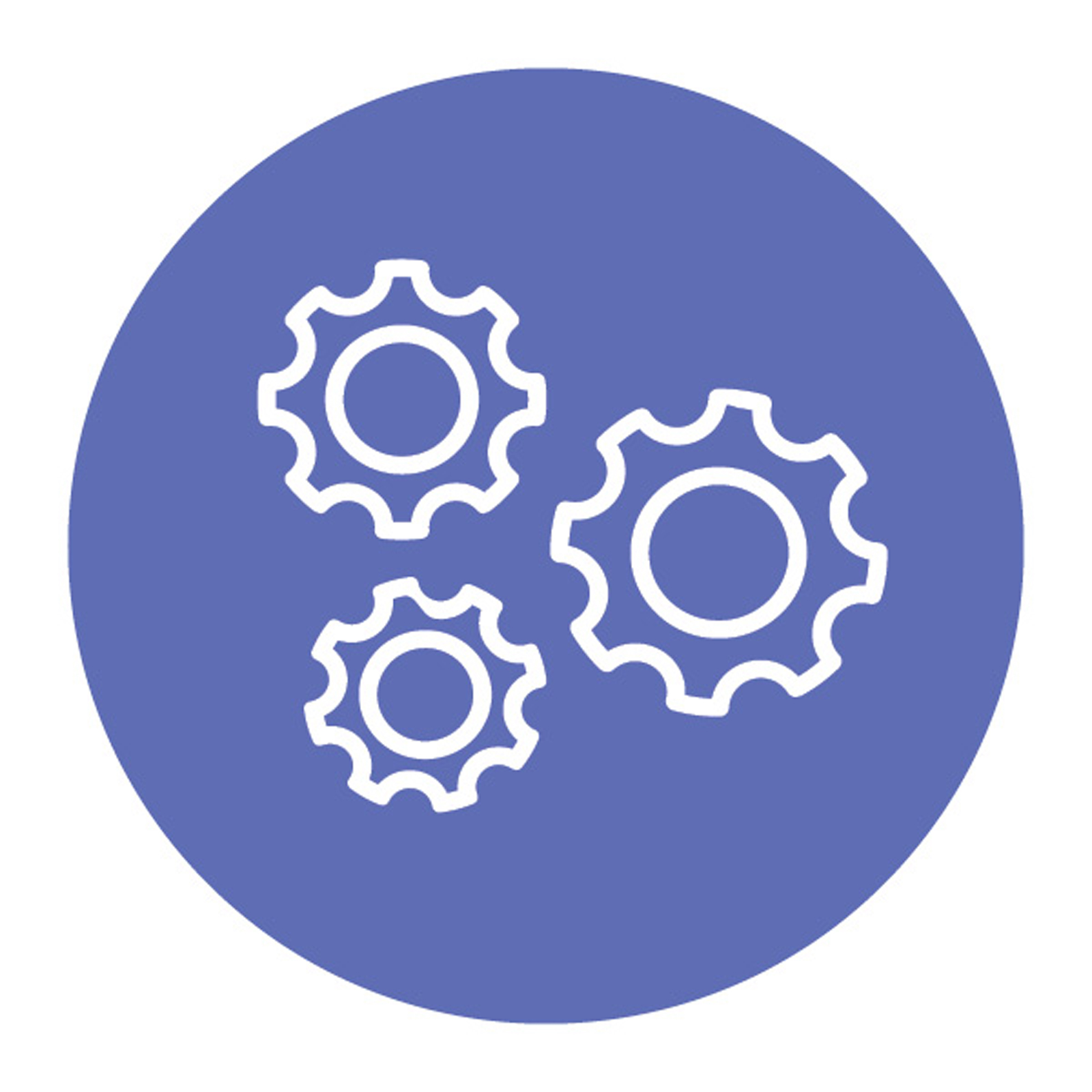 A purple circle with 3 gears in the center