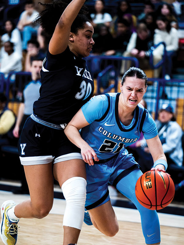 Stephens plays on court dribbling the ball