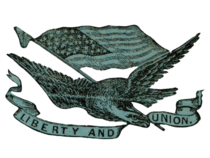 Image of eagle with U.S. flag and banner in beak proclaiming "Liberty and Union"