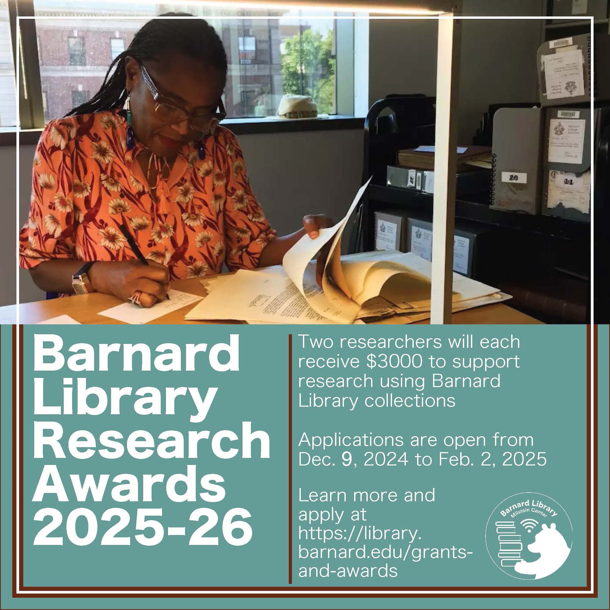 Baarnard Library Research Awards 2025-26 Due date is February 2, 2025 11:59pm