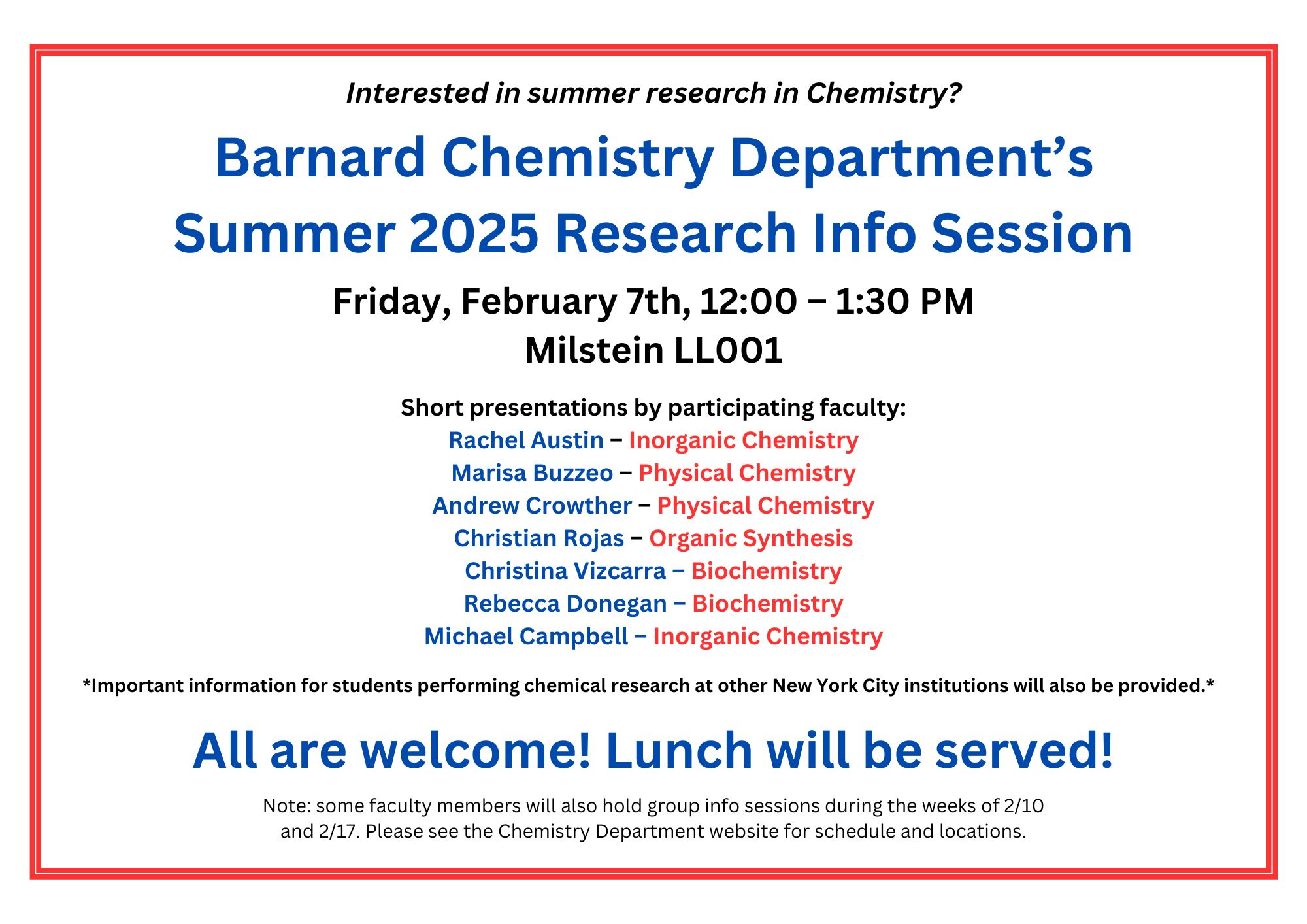 Information on the Barnard Chemistry SRI Session