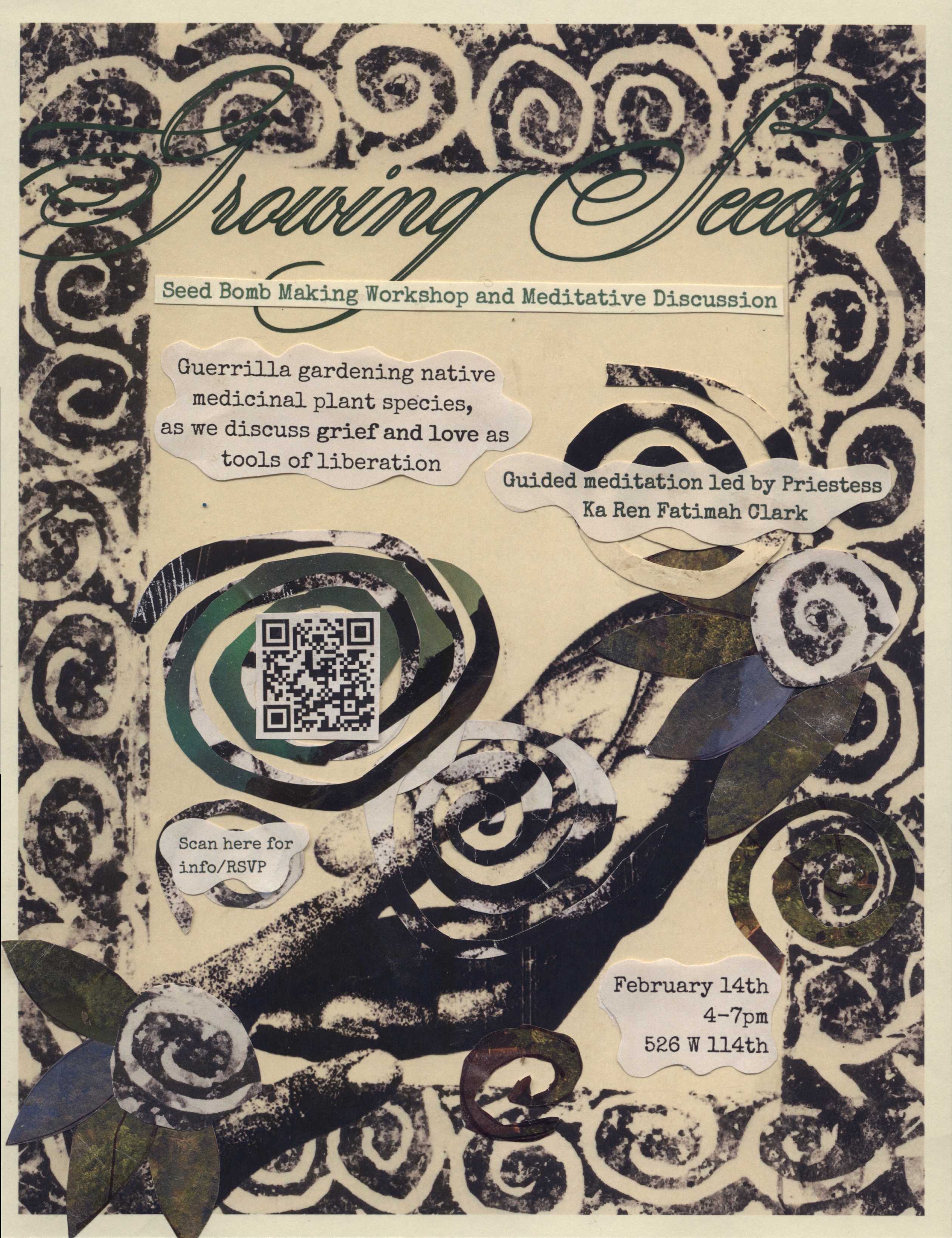 Collaged flyer of seed bomb making workshop