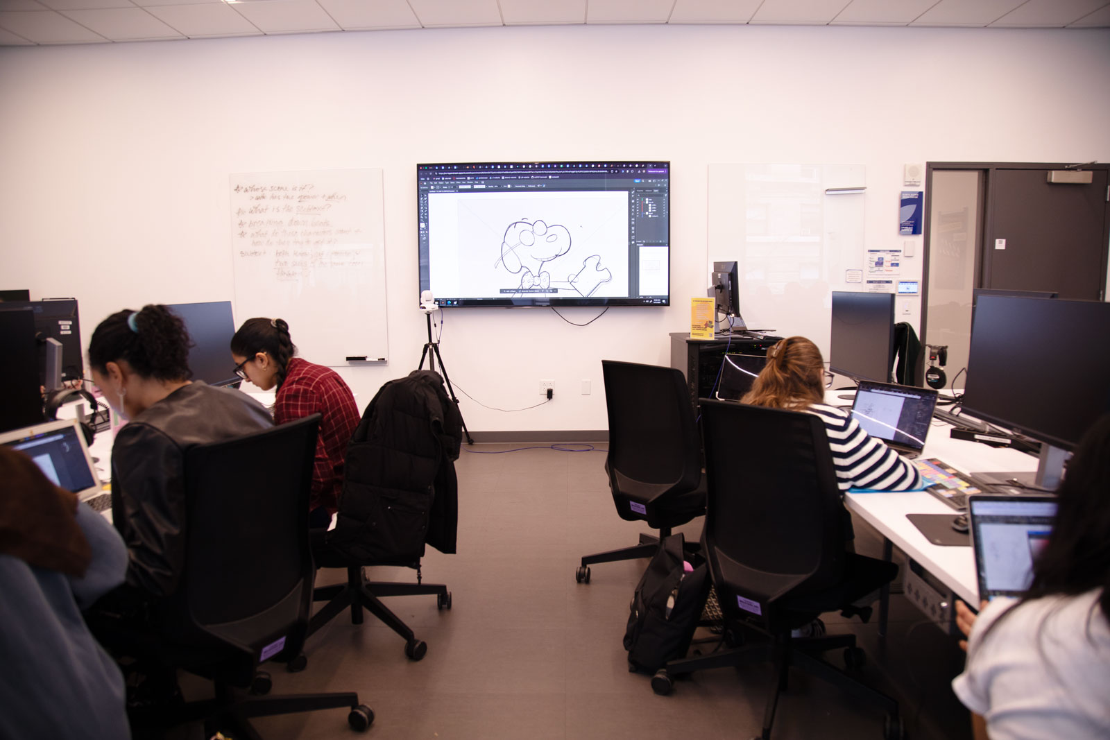 Classroom with Snoopy sketch on prijector board