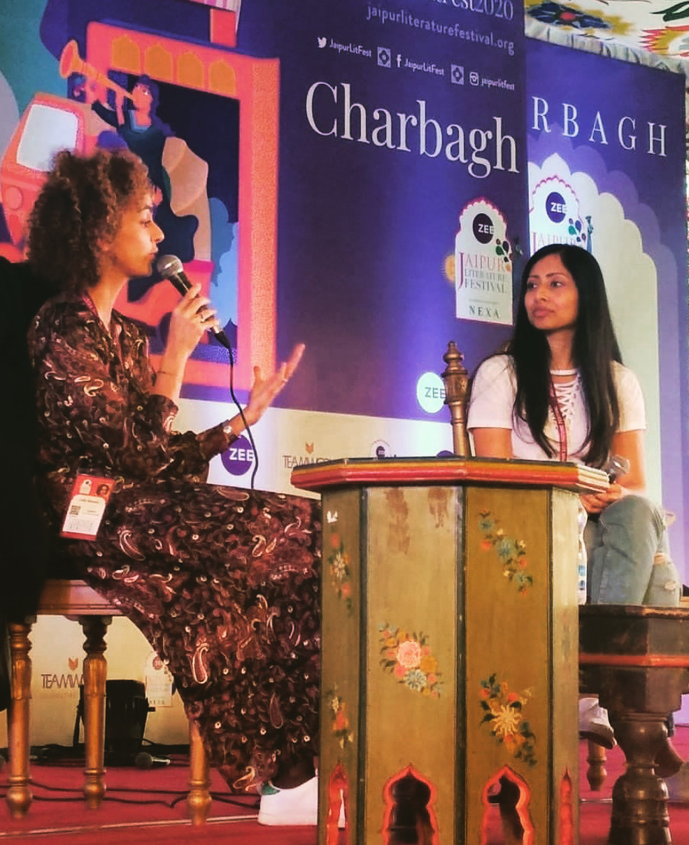 Avni Doshi ’05 (right) and Leïla Slimani at the 2020 Jaipur Literature Festival