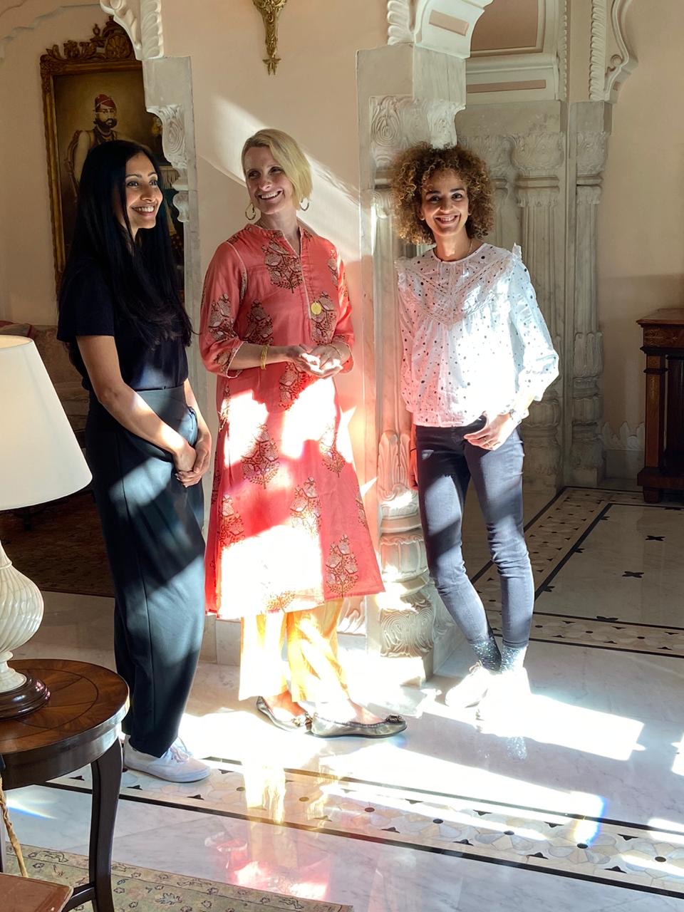Authors Avni Doshi ’05, Elizabeth Gilbert, and Leïla Slimani at the 2020 Jaipur Literature Festival