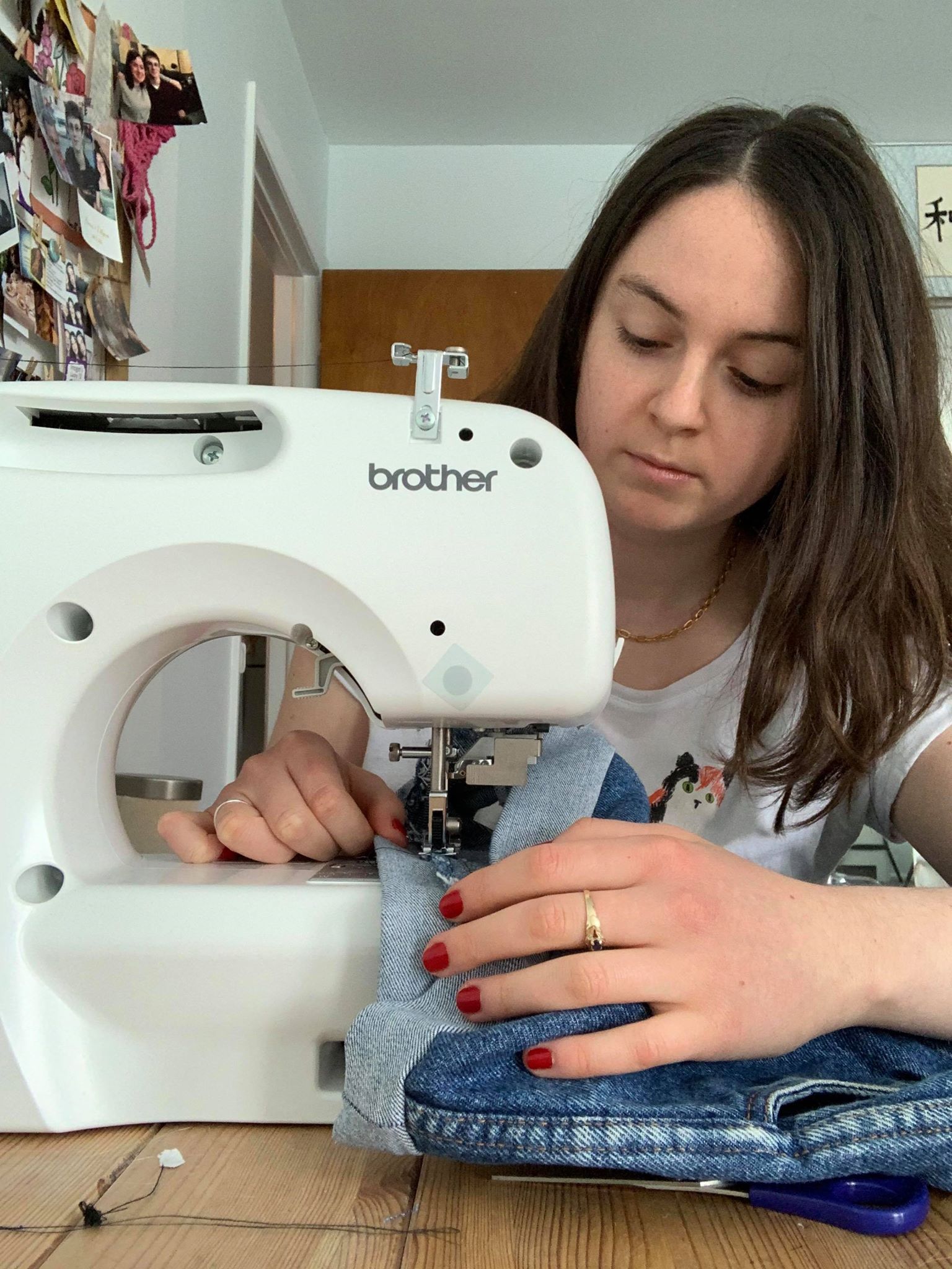Danielle Slepyan using her sewing machine.