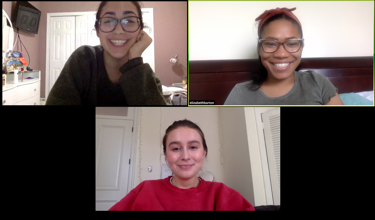 Zoom screen capture of three students