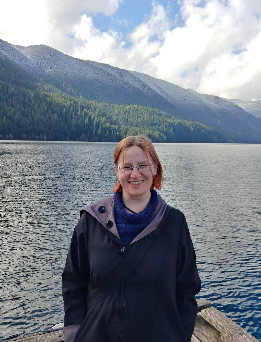 Emily McNeil in front of Crescent Lake.