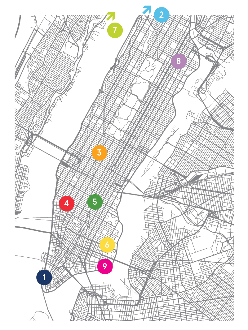 manhattan with locations marked