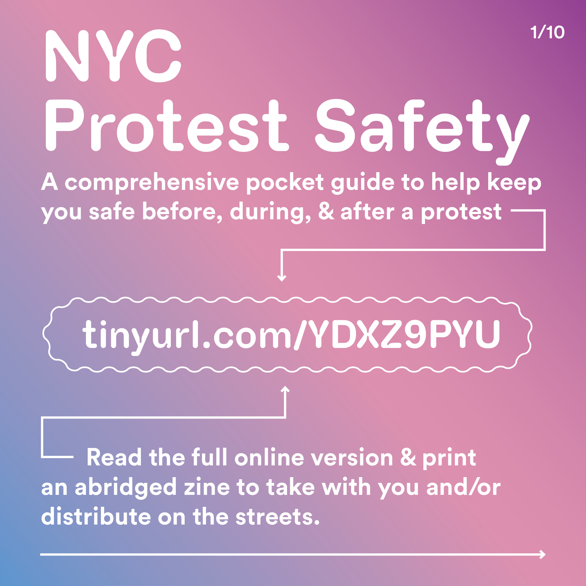 Graphic design poster of NYC Protest Zine, featuring tinylink to the zine.