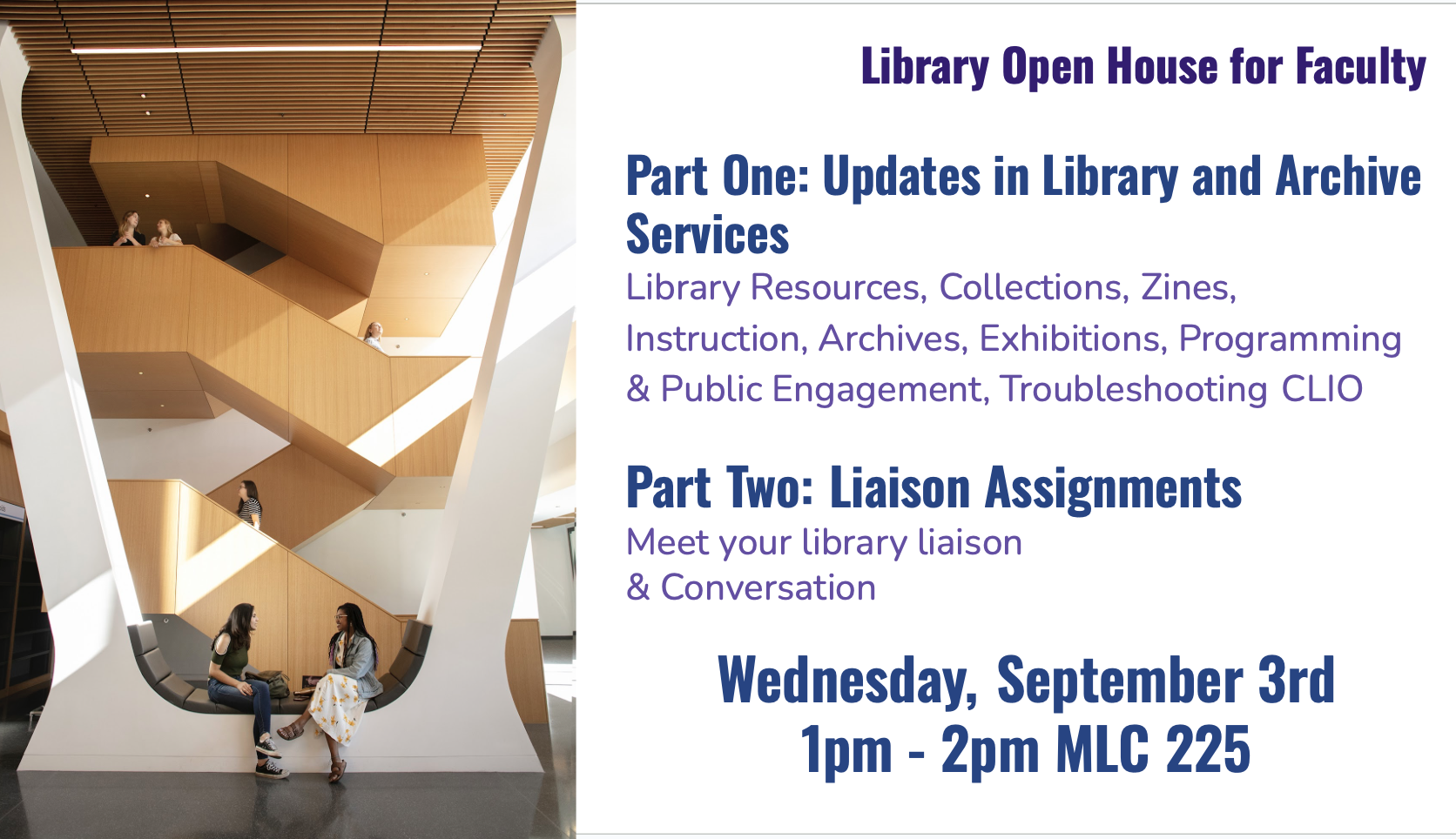 Two people sitting on bench and four people moving up and down the stairwell