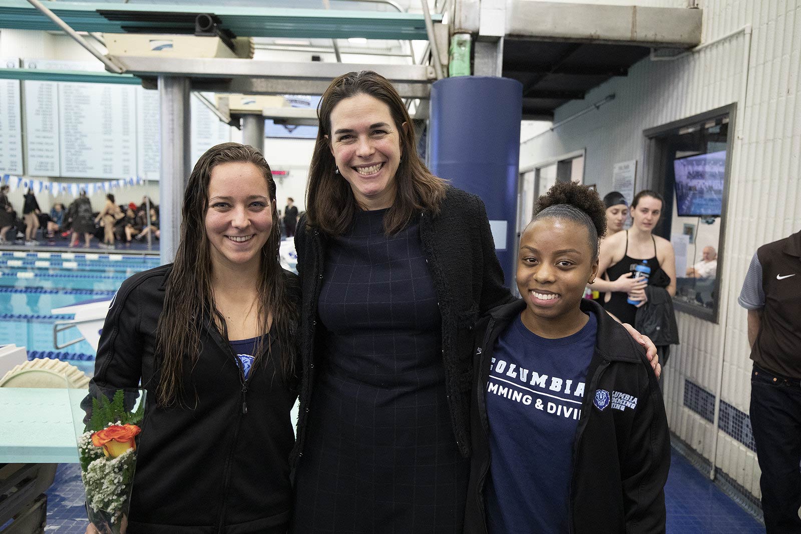 Swimmers with President Beilock